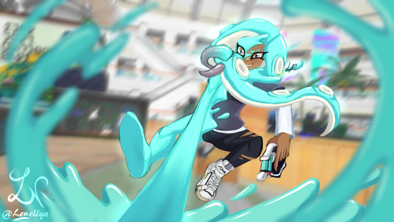 Painted sketch style, fullbody, edited in-game screenshot background, weapon
