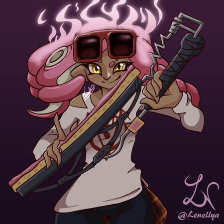 Single character, halfbody, gradient background + weapon